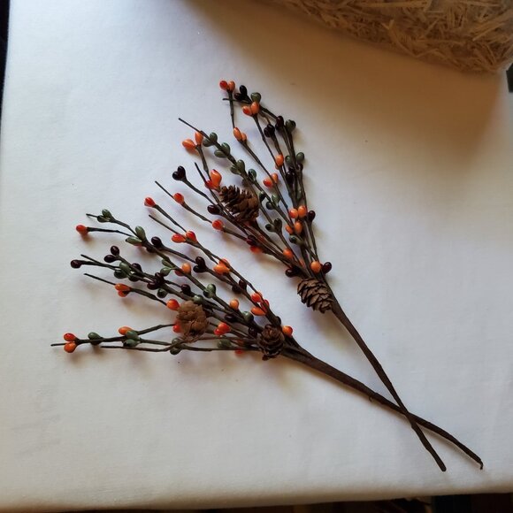 Fall / Autumn Orange, Burgundy, Red, and Green Pip Berry Branches with Pinecones - Picture 4 of 5
